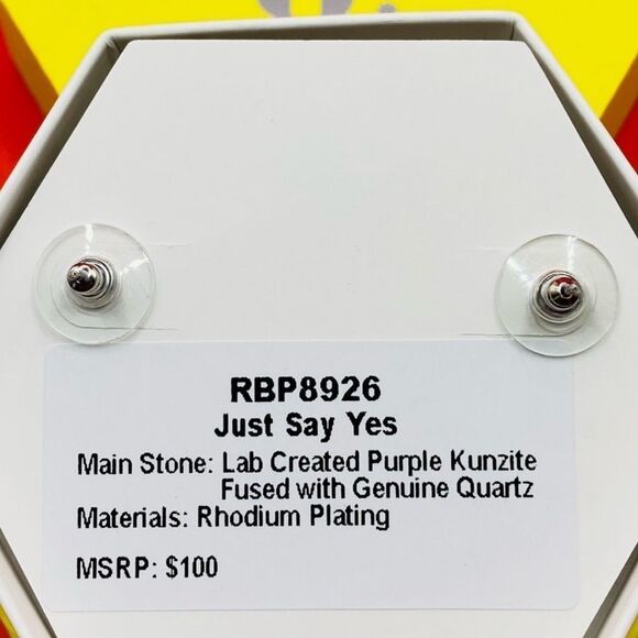 Bomb Party Earrings RBP8926 "Just Say Yes" Kunzite & Quartz on Rhodium NWT - Picture 3 of 3